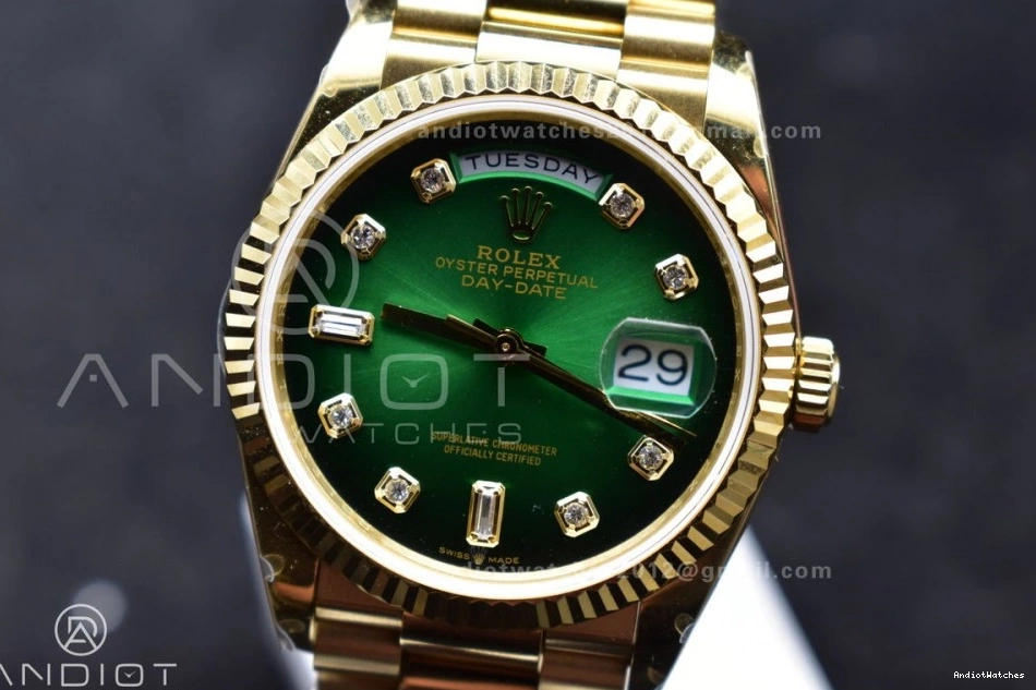 YG Diamond President on 904L Green vr3255 692 Faded V5 Edition (Gain Bracelet DayDate Square with QF Dial Weight) Steel 36 SunProtective Best 1221